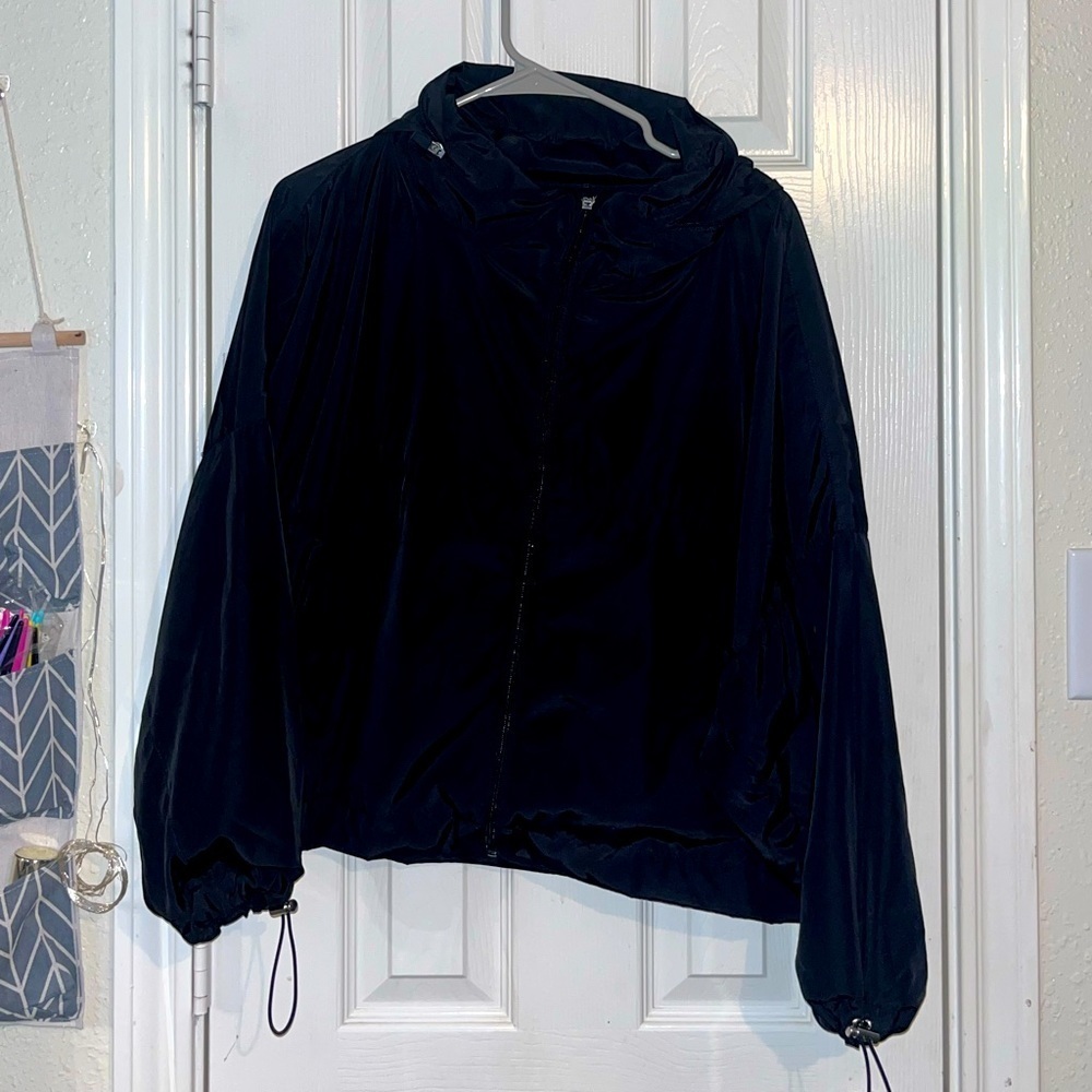 Fashion nova black hooded windbreaker jacket